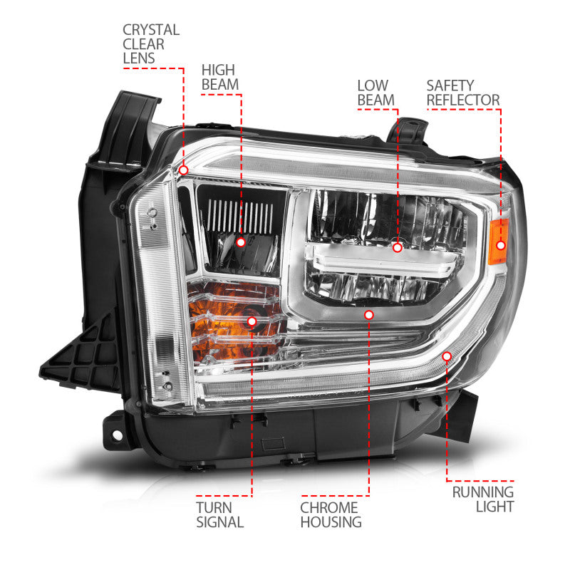 ANZO 2014-2017 Toyota Tundra LED Crystal Headlights w/ Switchback Chrome - 111532