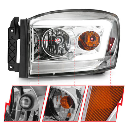 Anzo 06-09 Dodge RAM 1500/2500/3500 Headlights Chrome Housing/Clear Lens (w/ - 111525