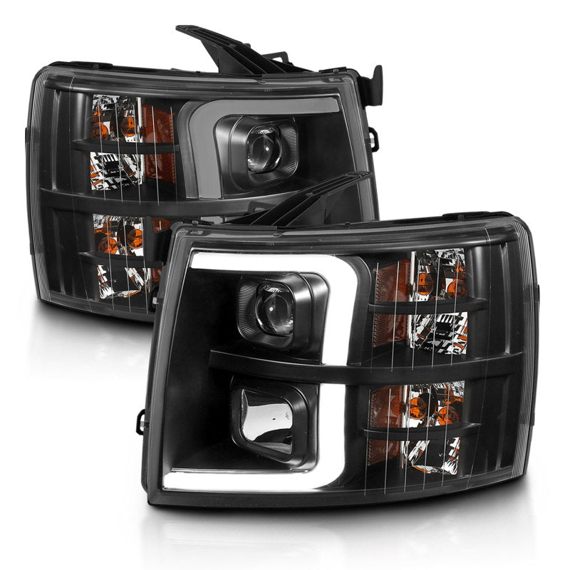 ANZO 07-13 Chevrolet Silverado 3500 Projector Headlights - Black Amber - 111480-C-Dub Tech