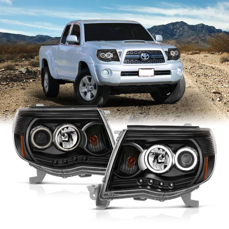 ANZO 2005-2011 Toyota Tacoma Projector Headlights w/ Halo Black - 121282-C-Dub Tech