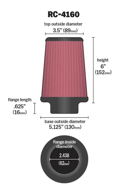 K&N Universal Chrome Filter 2 7/16 inch FLG / 5 - RC-4160