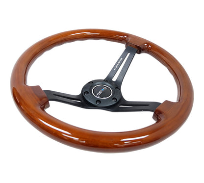 NRG Reinforced Steering Wheel (350mm / 3in. Deep) Brown Wood - RST-018BR-BK