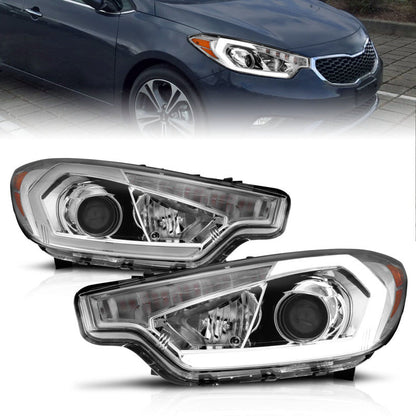 ANZO 2014-2016 Kia Forte Projector Headlights w/ Light Bar Chrome - 121561