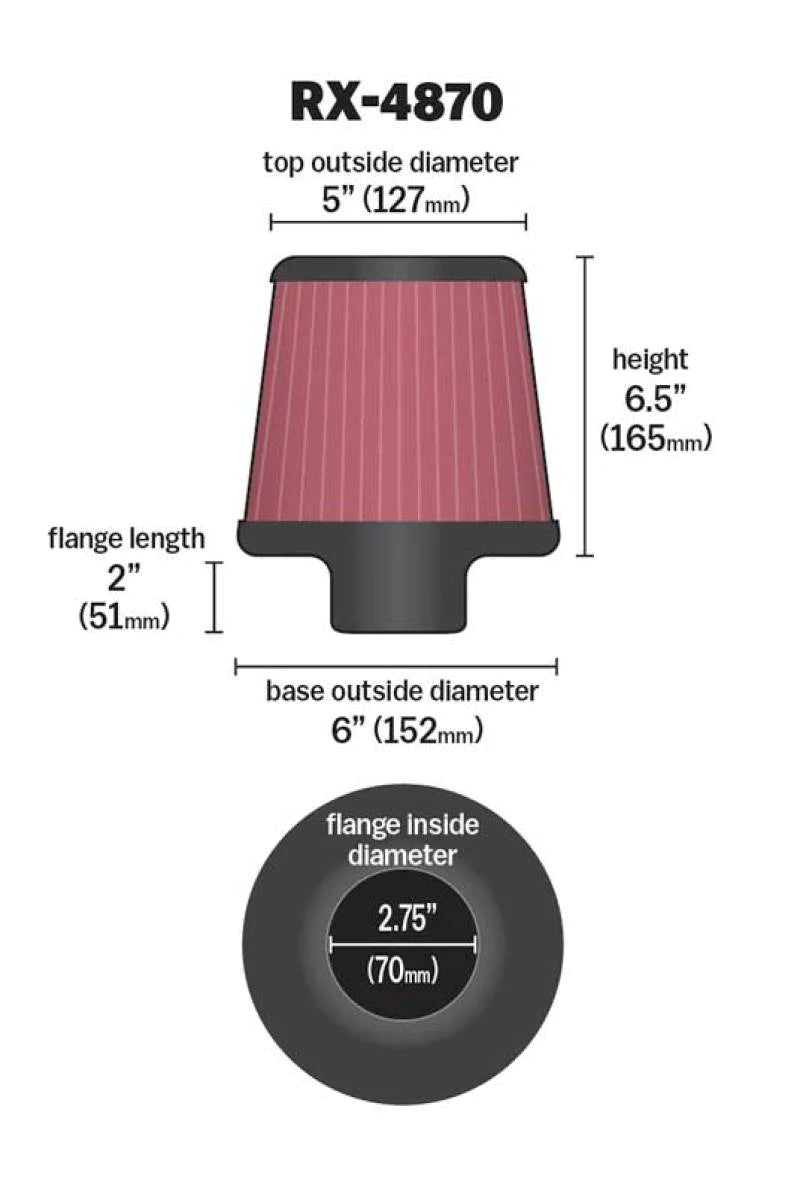 K&N Filter Universal X Stream Clamp-On 2 3/4 inch Flange - RX-4870