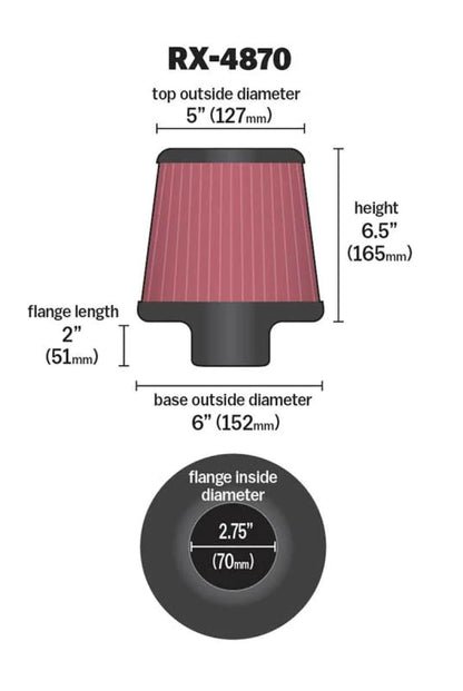 K&N Filter Universal X Stream Clamp-On 2 3/4 inch Flange - RX-4870