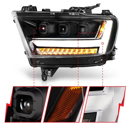 ANZO 2019-2020 Dodge Ram 1500  LED Projector Headlights Plank Style - 111494-L