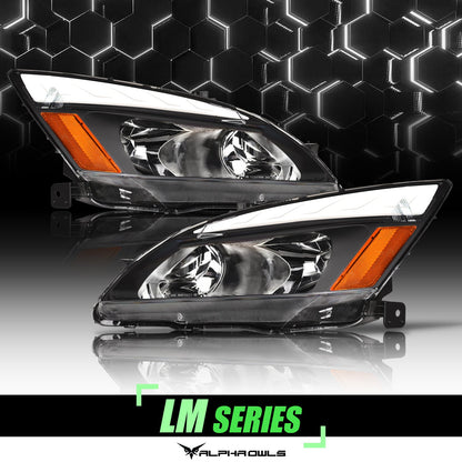 Alpha Owls 2003-2007 Honda Accord LM Series Headlights (Crystal Headlights Black housing w/ LumenX Light Bar)-C-Dub Tech