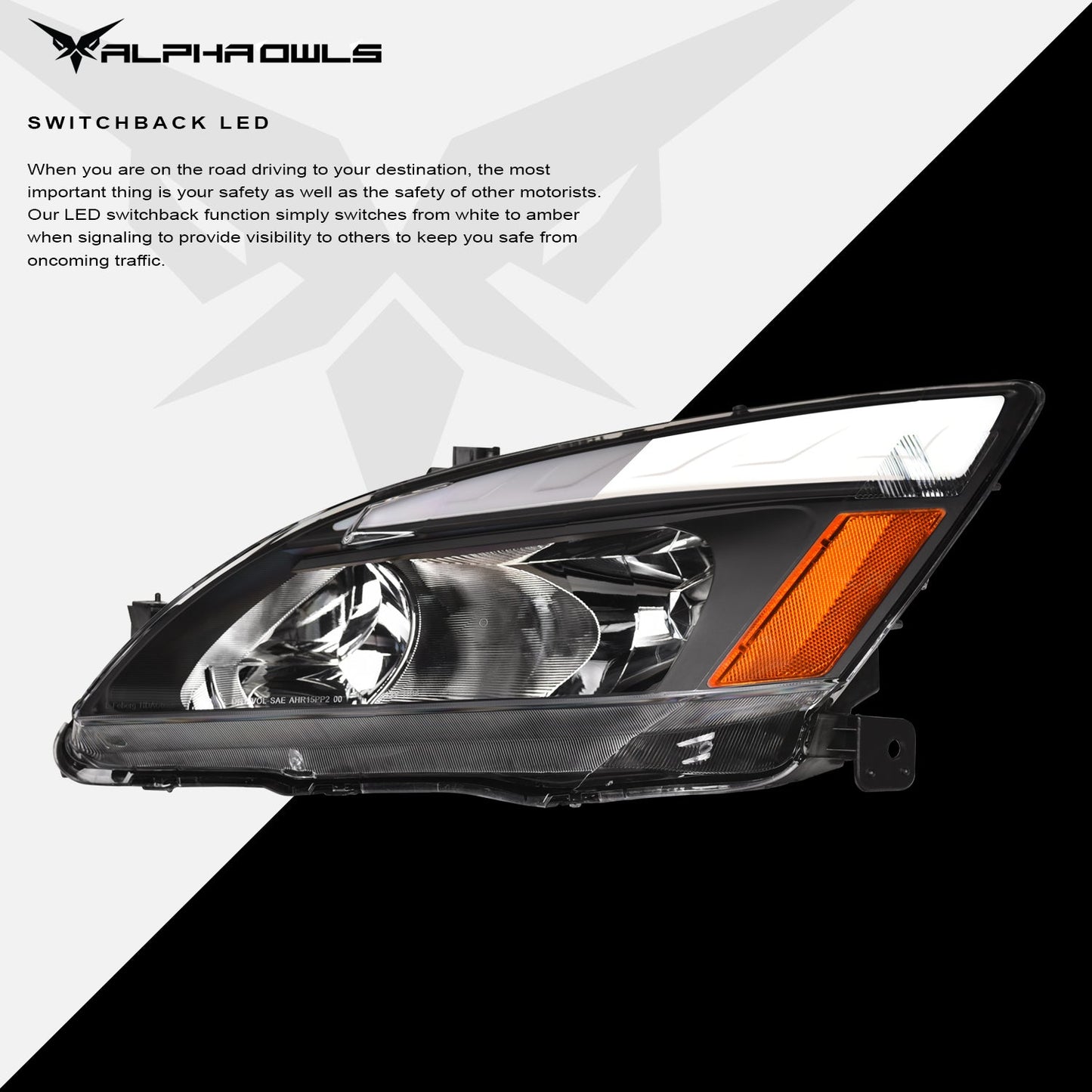 Alpha Owls 2003-2007 Honda Accord LM Series Headlights (Crystal Headlights Black housing w/ LumenX Light Bar)-C-Dub Tech