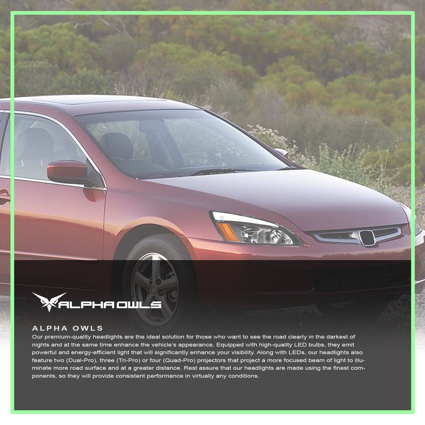 Alpha Owls 2003-2007 Honda Accord LM Series Headlights (Crystal Headlights Black housing w/ LumenX Light Bar)-C-Dub Tech