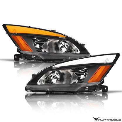 Alpha Owls 2003-2007 Honda Accord SQ Series Headlights (Crystal Headlights Black housing w/ Sequential Signal/LumenX Light Bar)-C-Dub Tech