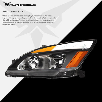 Alpha Owls 2003-2007 Honda Accord SQ Series Headlights (Crystal Headlights Black housing w/ Sequential Signal/LumenX Light Bar)-C-Dub Tech