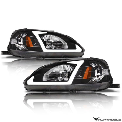 Alpha Owls 1999-2000 Honda Civic LM Series Headlights (Crystal Headlights Black housing w/ LumenX Light Bar)-C-Dub Tech