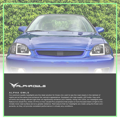 Alpha Owls 1999-2000 Honda Civic LM Series Headlights (Crystal Headlights Black housing w/ LumenX Light Bar)-C-Dub Tech