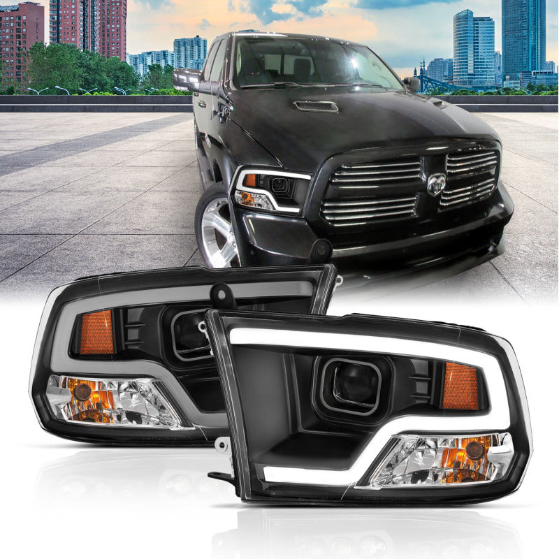 ANZO 09-18 Dodge Ram 1500 Plank Style Projector Headlights Black - 111404-C-Dub Tech
