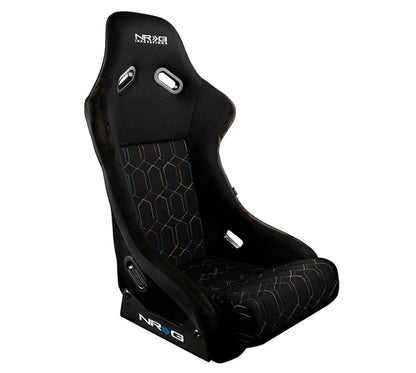 NRG FRP Bucket Seat (Black w/ Multi Color Geometric Pattern) - FRP-300-MGEO-BK