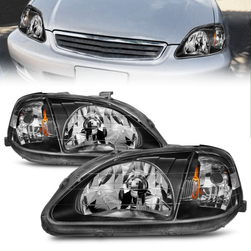 ANZO 1999-2000 Honda Civic Crystal Headlights Black - 121070-C-Dub Tech