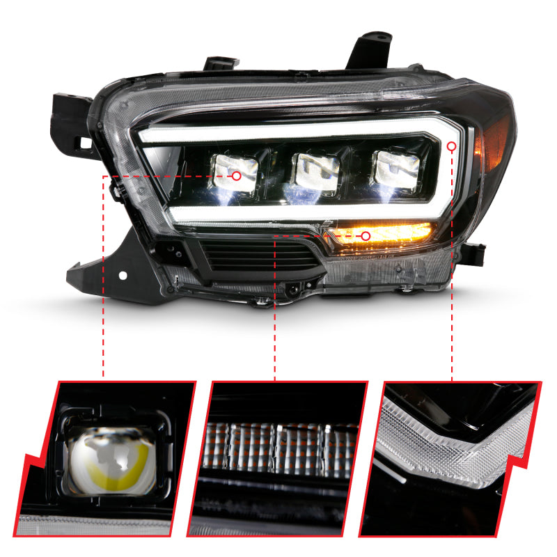 ANZO 2016-2018 Toyota Tacoma LED Projector Headlights Plank Style Black - 111496-C-Dub Tech