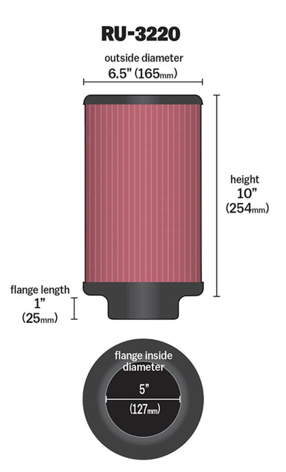 K&N Filter Universal Rubber Filter 5in Flange ID / 6.5in - RU-3220