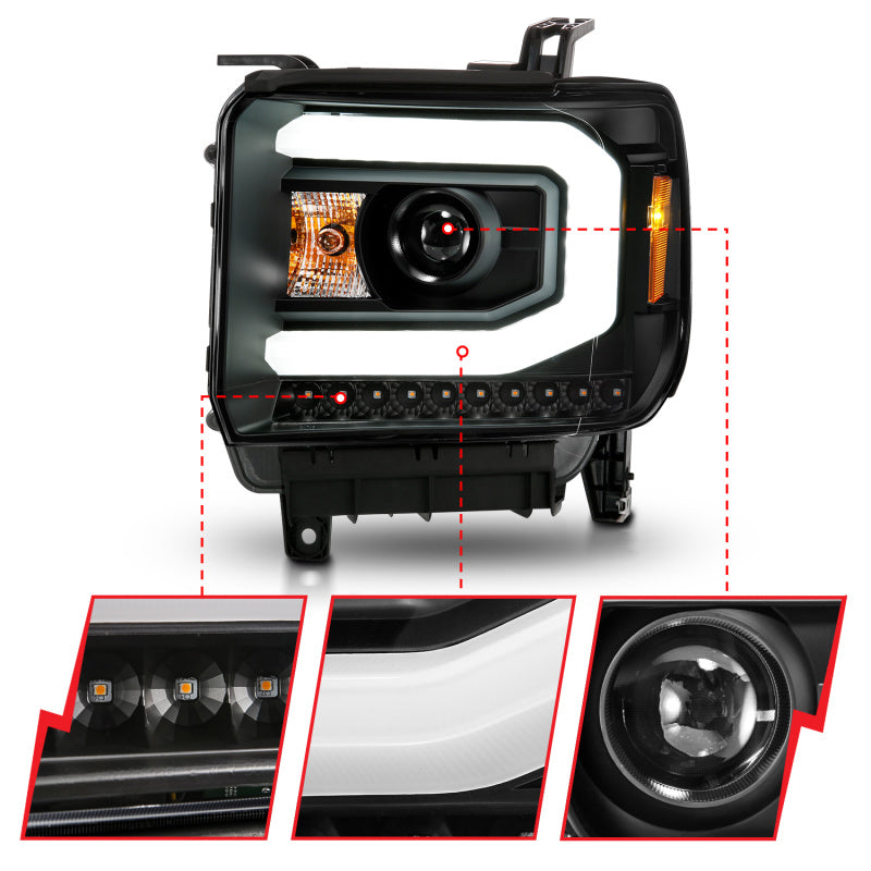 ANZO 2014-2015 GMC Sierra 1500 Projector Headlights w/ Light Bar - 111513