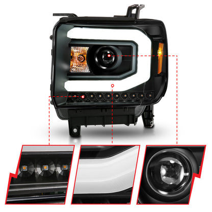 ANZO 2014-2015 GMC Sierra 1500 Projector Headlights w/ Light Bar - 111513