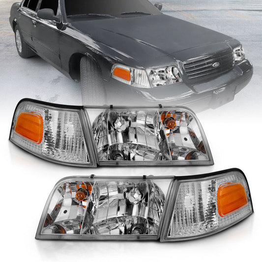 ANZO 1998-2005 Ford Crown Victoria Crystal Headlight Chrome With Bumper - 121556-C-Dub Tech