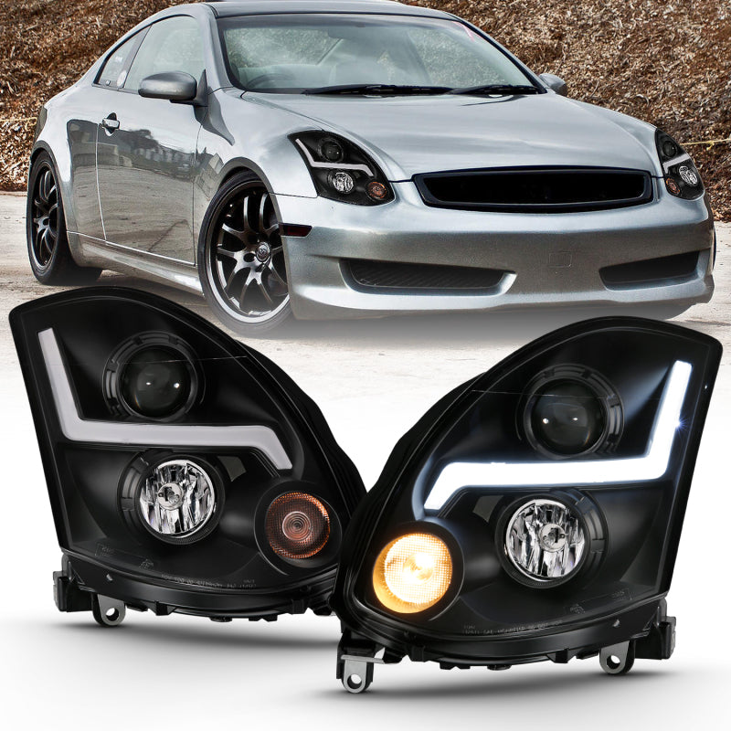 ANZO 2003-2007 Infiniti G35 Projector Headlight Plank Style Chrome (HID - 121558-C-Dub Tech