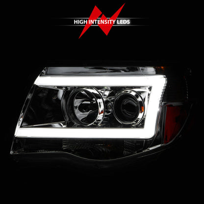 ANZO 2005-2011 Toyota Tacoma Projector Headlights w/ Light Bar Chrome - 111518