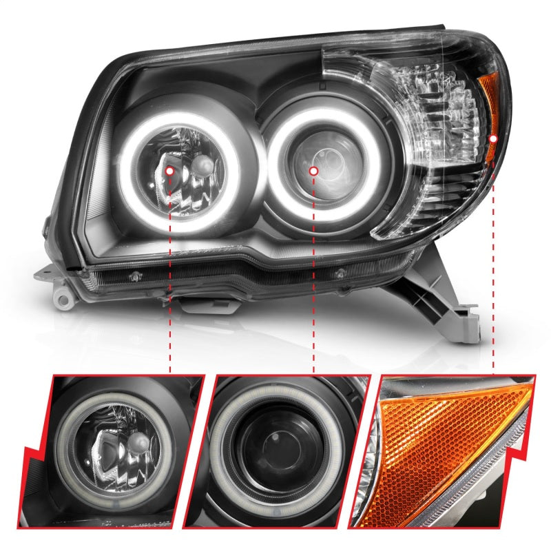 ANZO 2006-2009 Toyota 4Runner Projector Headlights w/ Halo Black - 111320-C-Dub Tech