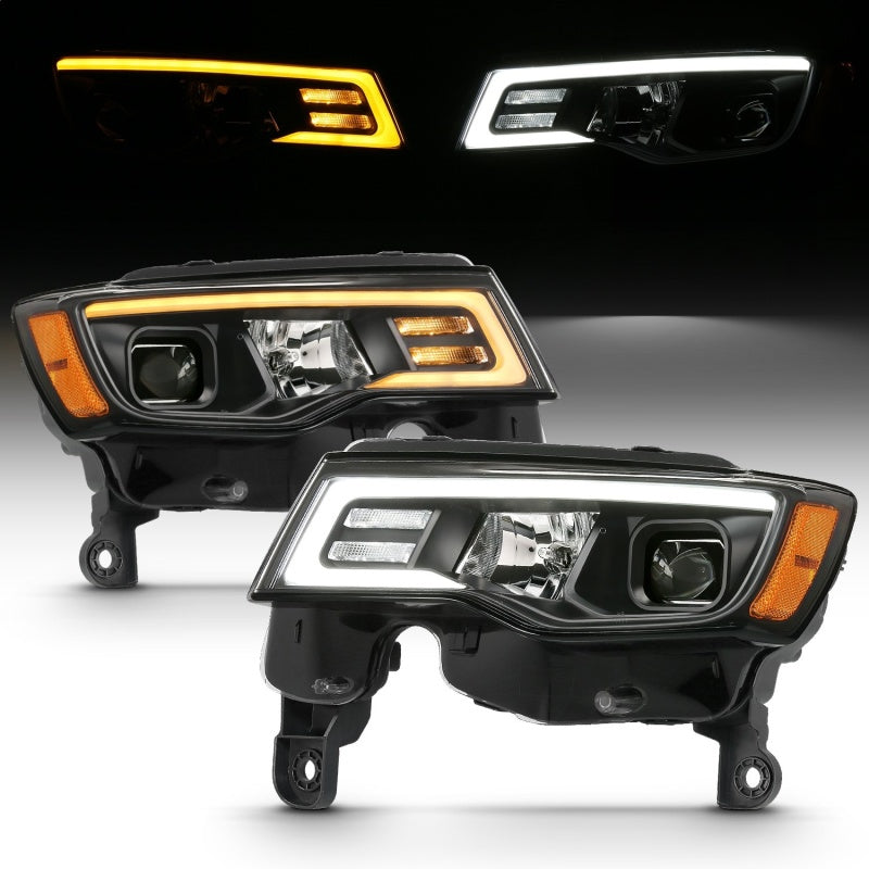 ANZO 2017-2018 Jeep Grand Cherokee Projector Headlights w/ Plank Style - 111419-C-Dub Tech