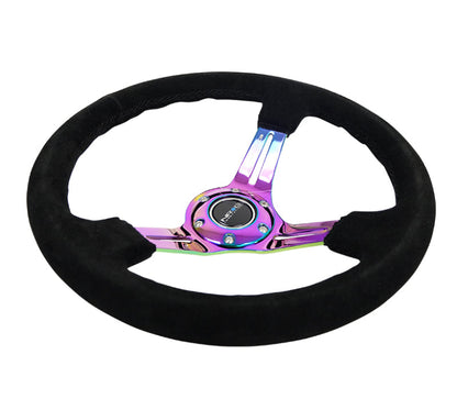 NRG Reinforced Steering Wheel (350mm / 3in. Deep) Blk Suede/Blk - RST-018S-MCBS