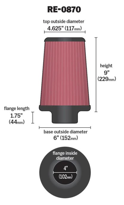 K&N Universal Rubber Filter 4inch FLG / 6inch OD-B / - RE-0870