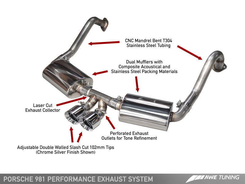 AWE Tuning Porsche 981 Performance Exhaust System - w/Chrome Silver - 3010-32020