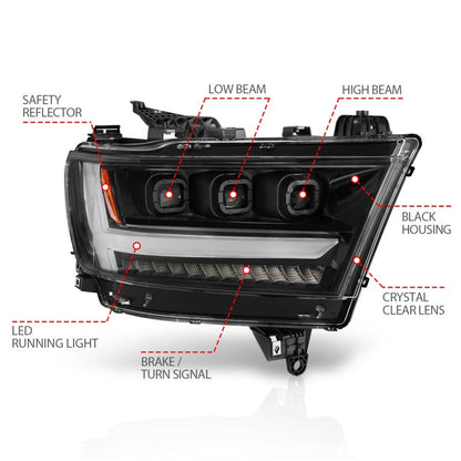 ANZO 2019-2020 Dodge Ram 1500  LED Projector Headlights Plank Style - 111494-R-C-Dub Tech