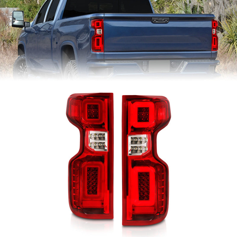 Anzo 19-21 Chevy Silverado Full LED Tailights Chrome Housing Red/Clear - 311416-C-Dub Tech