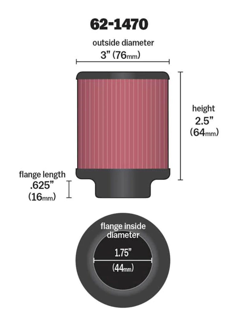 K&N 1.75 inch Vent 3 inch D 2.5 inch H - 62-1470