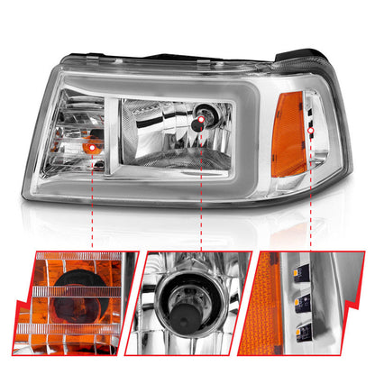 ANZO 2001-2011 Ford Ranger Crystal Headlights w/ Light Bar Chrome - 111512