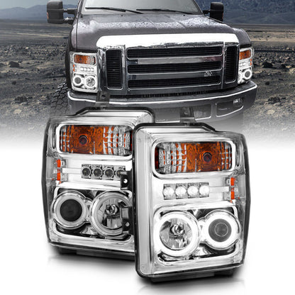 ANZO 2008-2010 Ford F-250 Projector Headlights w/ Halo Chrome (CCFL) - 111167-C-Dub Tech