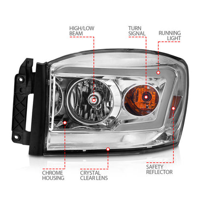 Anzo 06-09 Dodge RAM 1500/2500/3500 Headlights Chrome Housing/Clear Lens (w/Switchback - 111527