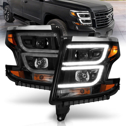 ANZO 2015-2020 Chevy Tahoe Projector Headlights Plank Style Black w/DRL - 111492-C-Dub Tech