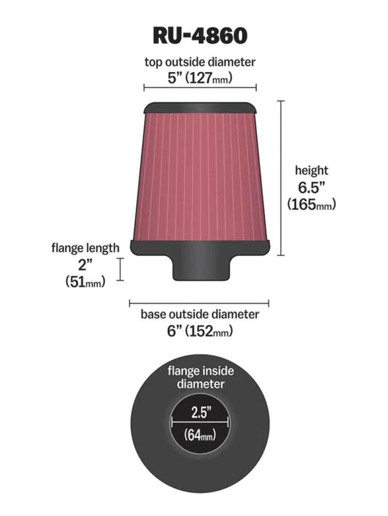 K&N Filter Universal Rubber Filter 2 1/2 inch Flange 6 - RU-4860