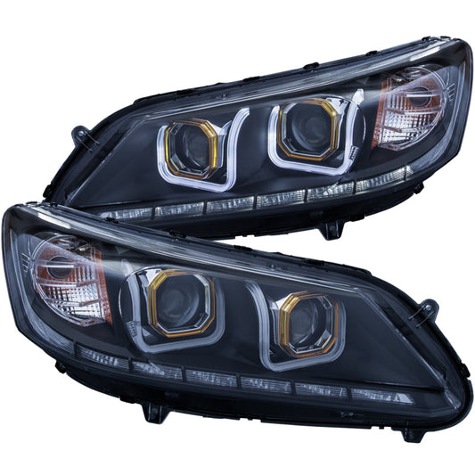 ANZO 2013-2015 Honda Accord Projector Headlights w/ U-Bar Black - 121492-C-Dub Tech