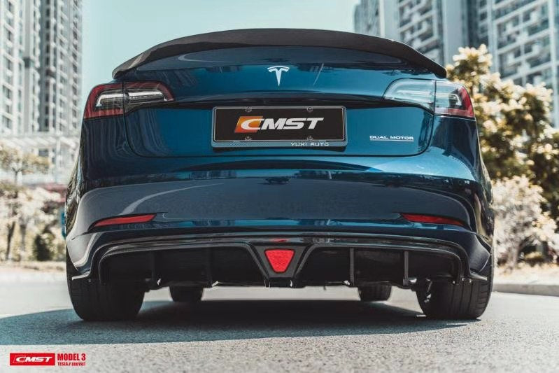 Best Seller !!! CMST Tesla Model 3 Carbon Fiber Rear Diffuser Ver.2-C-Dub Tech