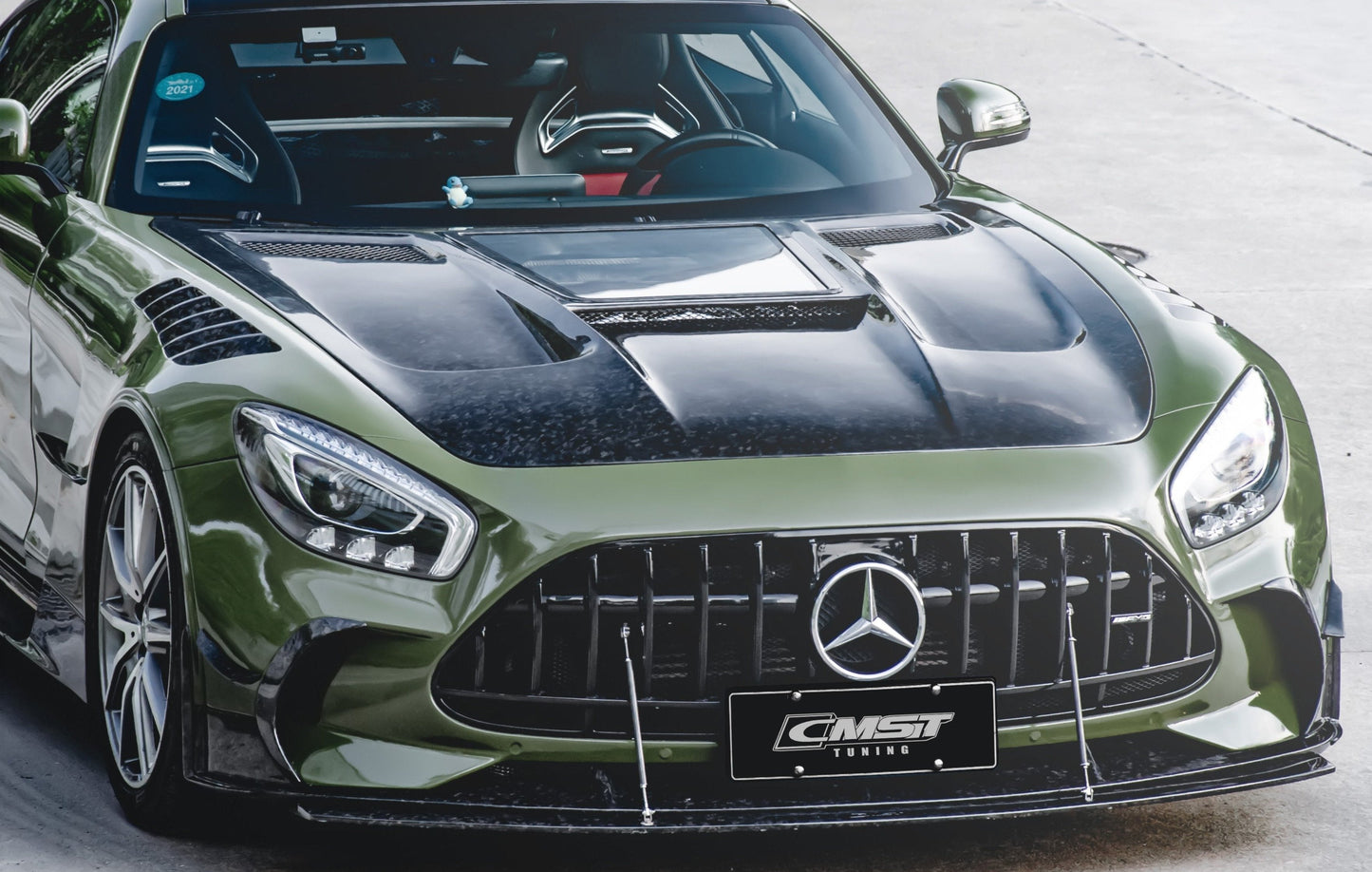 CMST Tuning Carbon Fiber Clear View Tempered Glass Transparent Hood Black Series Style for Mercedes Benz C190 AMG GT GTS GTC GTR