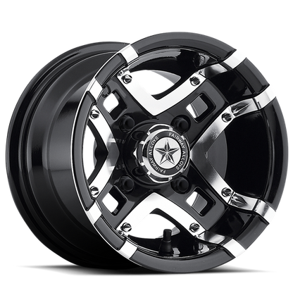 Set of 4: Fairway Alloys Fa123 Prestige Wheel, 10x7.0 -25 Offset 4x101.6, Gloss Black Machined - FA-123-M