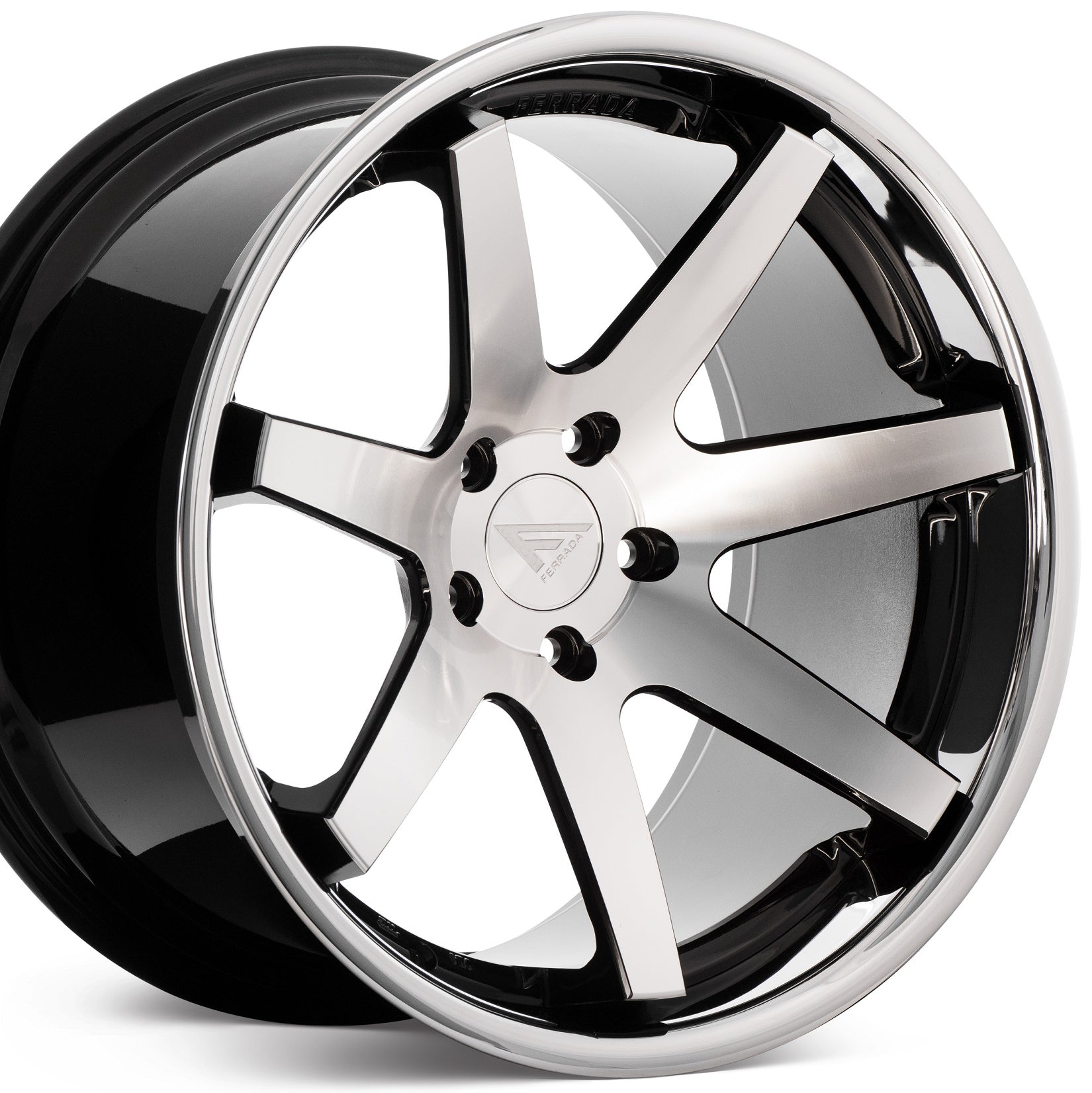 22" (Full Staggered Set) Ferrada FR1 22x9.5 22x11 Machine Black w/Chrome Lip Wheels-C-Dub Tech