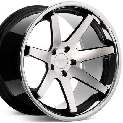 22" (Full Staggered Set) Ferrada FR1 22x9.5 22x11 Machine Black w/Chrome Lip Wheels-C-Dub Tech
