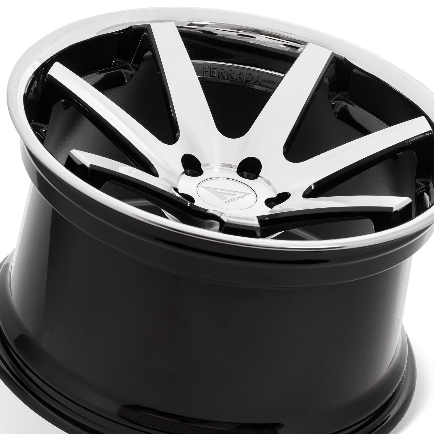 22" (Full Staggered Set) Ferrada FR1 22x9 22x10.5 Machine Black w/chrome Lip Wheels-C-Dub Tech