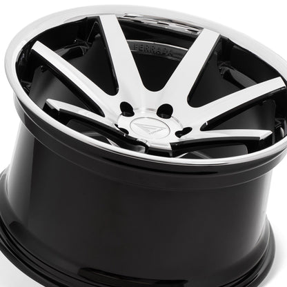 22" (Full Staggered Set) Ferrada FR1 22x9.5 22x11 Machine Black w/Chrome Lip Wheels-C-Dub Tech