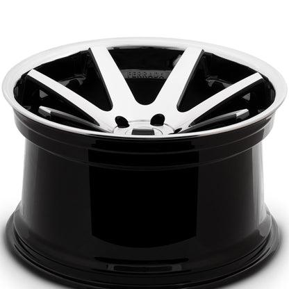22" (Full Staggered Set) Ferrada FR1 22x9.5 22x11 Machine Black w/Chrome Lip Wheels-C-Dub Tech