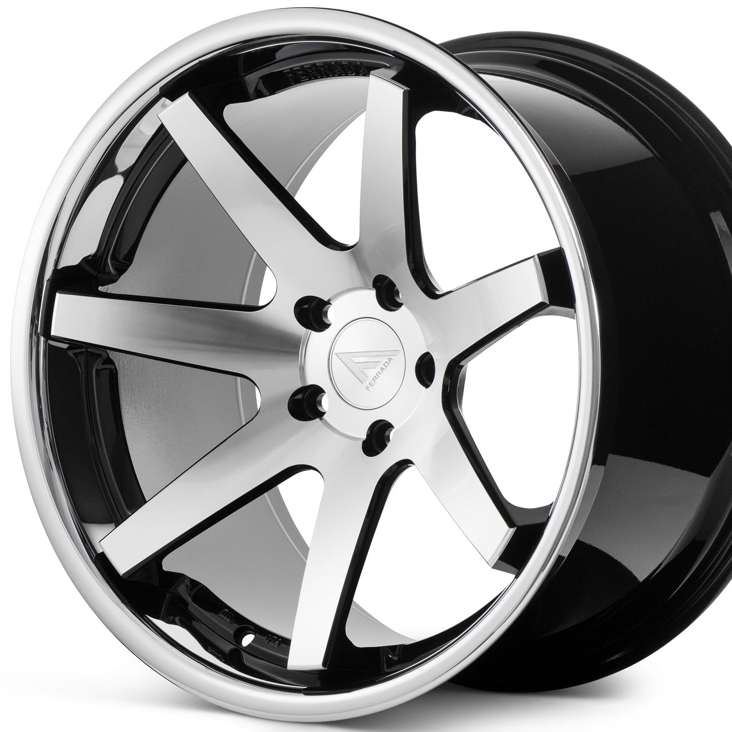 22" (Full Staggered Set) Ferrada FR1 22x9.5 22x11 Machine Black w/Chrome Lip Wheels-C-Dub Tech